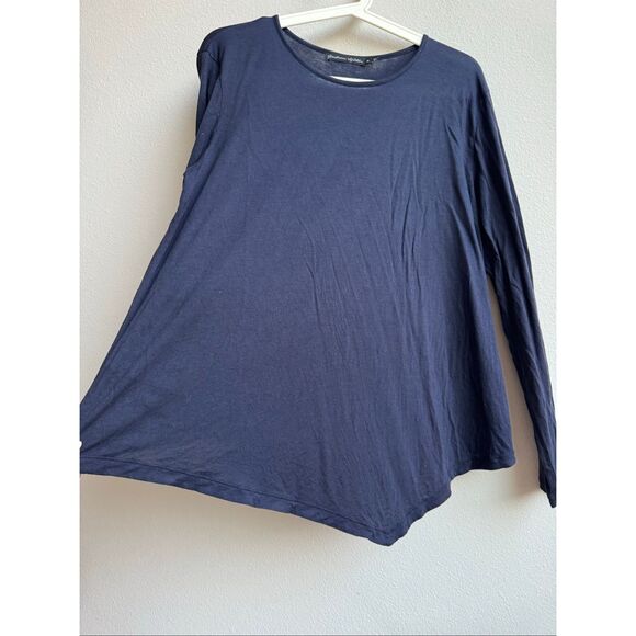 Gudrun Sjoden Wool Blend Long Sleeve Navy Blue Top Blouse Size XL Asymmetric - Picture 2 of 5